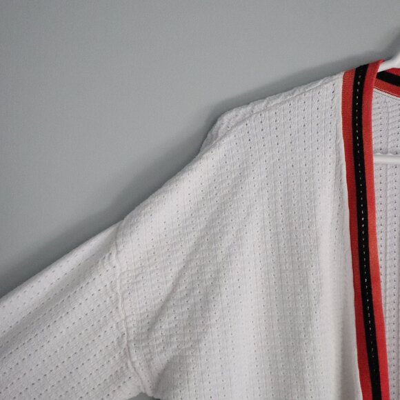 89th & Madison Open Front Oversized White Small Knit Red Collar Sweater Cardigan - Picture 3 of 11